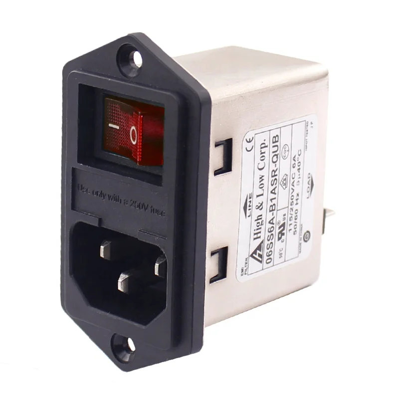 

6A Power inlet module C14 EMI filter screw mounted 2 fuses noise filter for industrial application