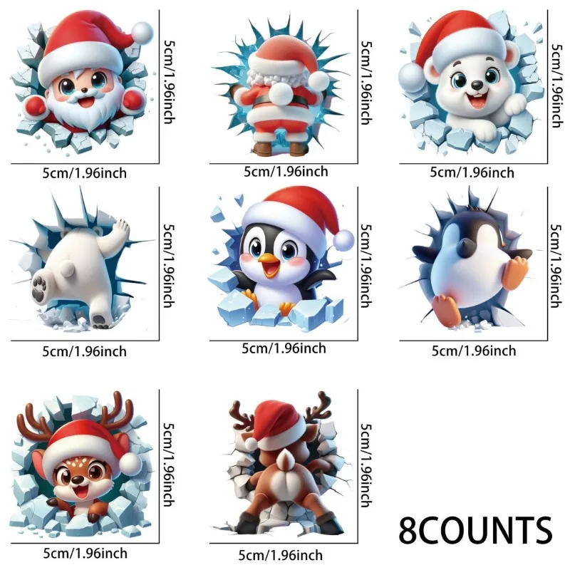 3D Christmas UV DTF Cup Stickers 8pcs Waterproof Sticker Pack for Decorating Mugs DIY Art Supplies Home Decoration 3d stickers