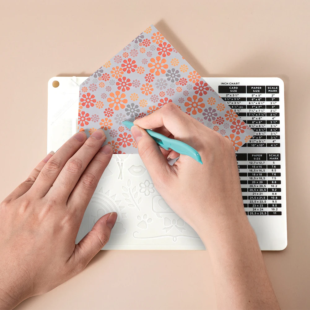 Multi-Purpose Scoring Board with Measuring Grid Paper Card Cutting Board Embossed Lines Scrapbooking DIY Supplies paper cutter