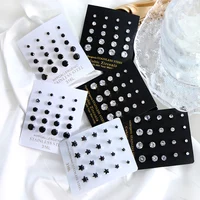 10 Pairs Stainless Steel Earings Sets for Women Black Color Star Earrings Korean Style Bulk Zirconia Ear Piercing Wholesale 1