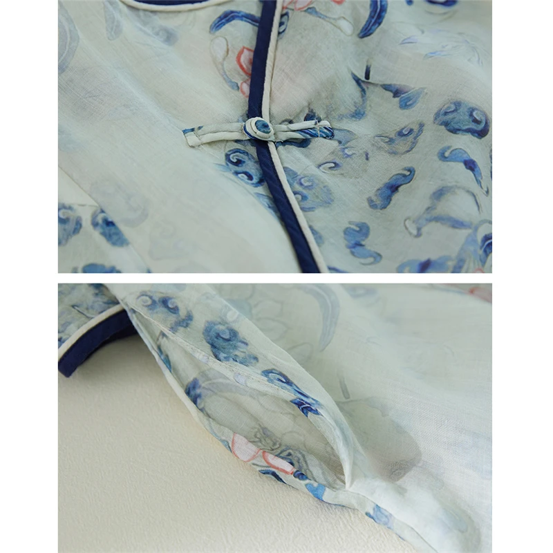 Summer Cotton Chinese Style Vintage Print Dresses For Women 2025 New Casual Loose Long Dress Femme Robe Vestidos Elegant Clothes