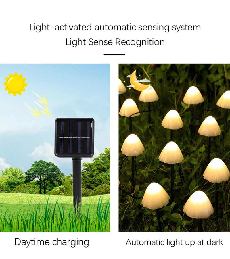 Description Picture 3 of itemLED Solar Mushroom Lights String Set Of 10/20Pcs 8 Modes Lawn Fairy Lights Outdoor Garden Patio Path Landscape Decoration Lamps