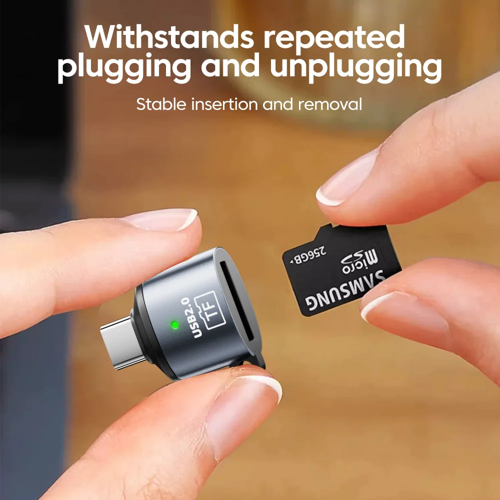 타입-C 2.0 카드 리더 TF 미니 자동차 메모리 카드 리더 아이폰 17 16 15 PC USB 2.0 카드 리더 (마이크로 TF 지원)