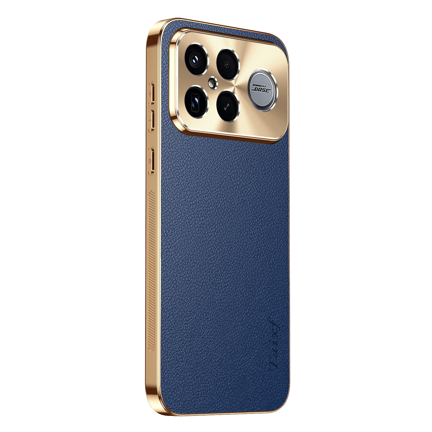 Elegant Shockproof Luxury PU Leather Phone Case with Alloy Lens Frame and Electroplated Finish