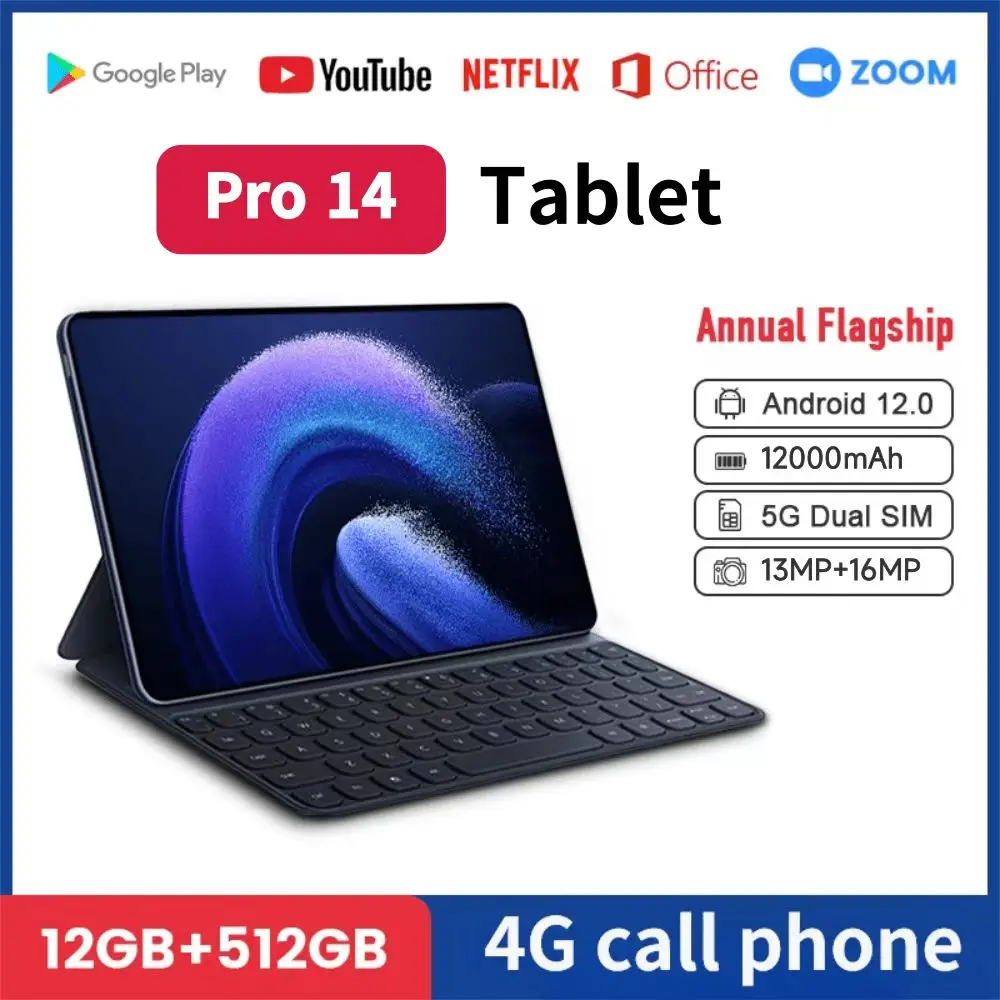 Tablette Pro 14, Android 2023, 13 + 16MP, 12.0 mAh, 12000 pouces, 4G/5G,  carte graphique pour touristes, Wifi, écran HD, nouvelle version originale