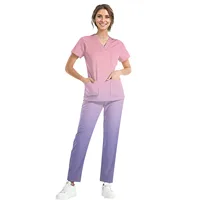 Medical Uniform Trendy Women's Scrub Set Stretch Soft Y-Neck Top Pants Hospital Pet Clinic Doctor Costume Contrasting Colors