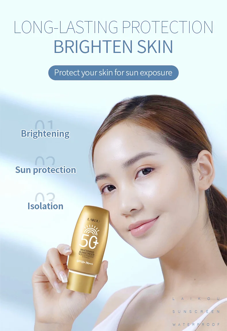 LAIKOU Whitening Facial Sunscreen SPF50+ UV Protective Sun Cream Moisturizing Skin Body Sunscreens Anti Sun Face Protection 50g 4