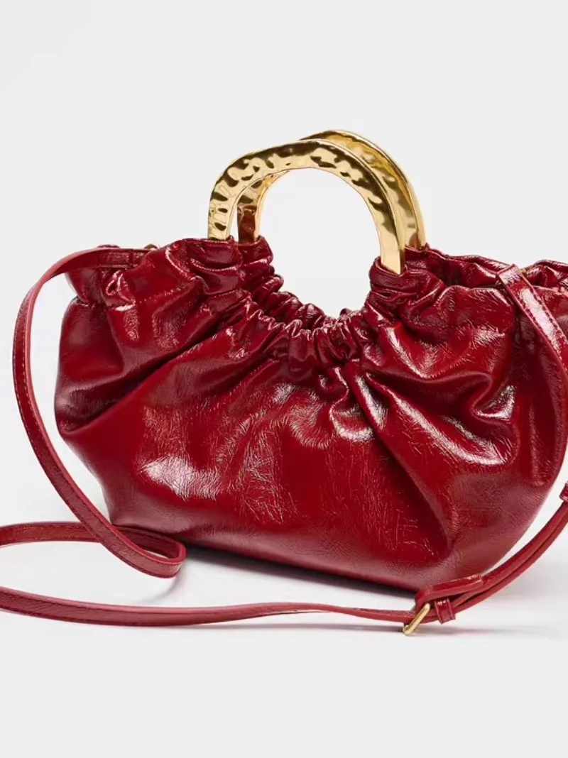 Luxury Designer Lady Pleated Cloud Handbag 2025 Women Trendy Burgundy Red Single Shoulder Bag Versatile Commuting Crossbody Bags