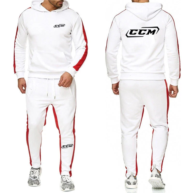 CCM two-piece casual sportswear men's winter hooded long-sleeved hooded sweatpants men's solid color suit