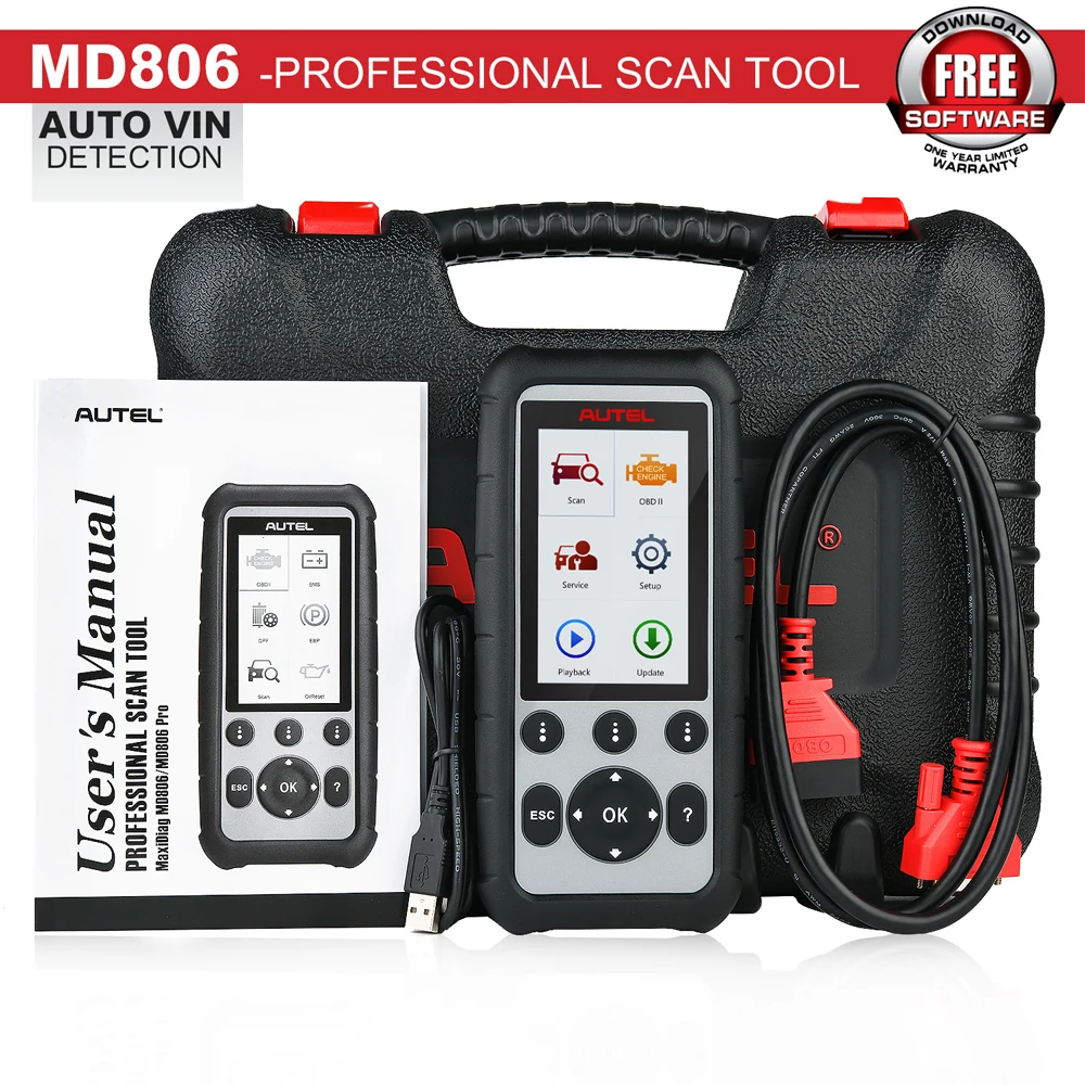 

Диагностический сканер OBD2 для Autel MaxiDiag MD806, 4 системы, считыватель кодов