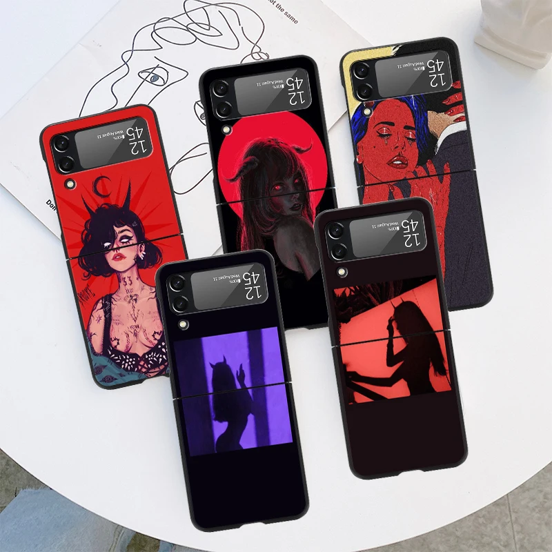Sexy Devil Woman Custodia Antiurto Per Samsung Galaxy Z Flip 3 4 5G Flip 4G Black Hard Zflip4 Flip 3 Zflip Phone Cover
