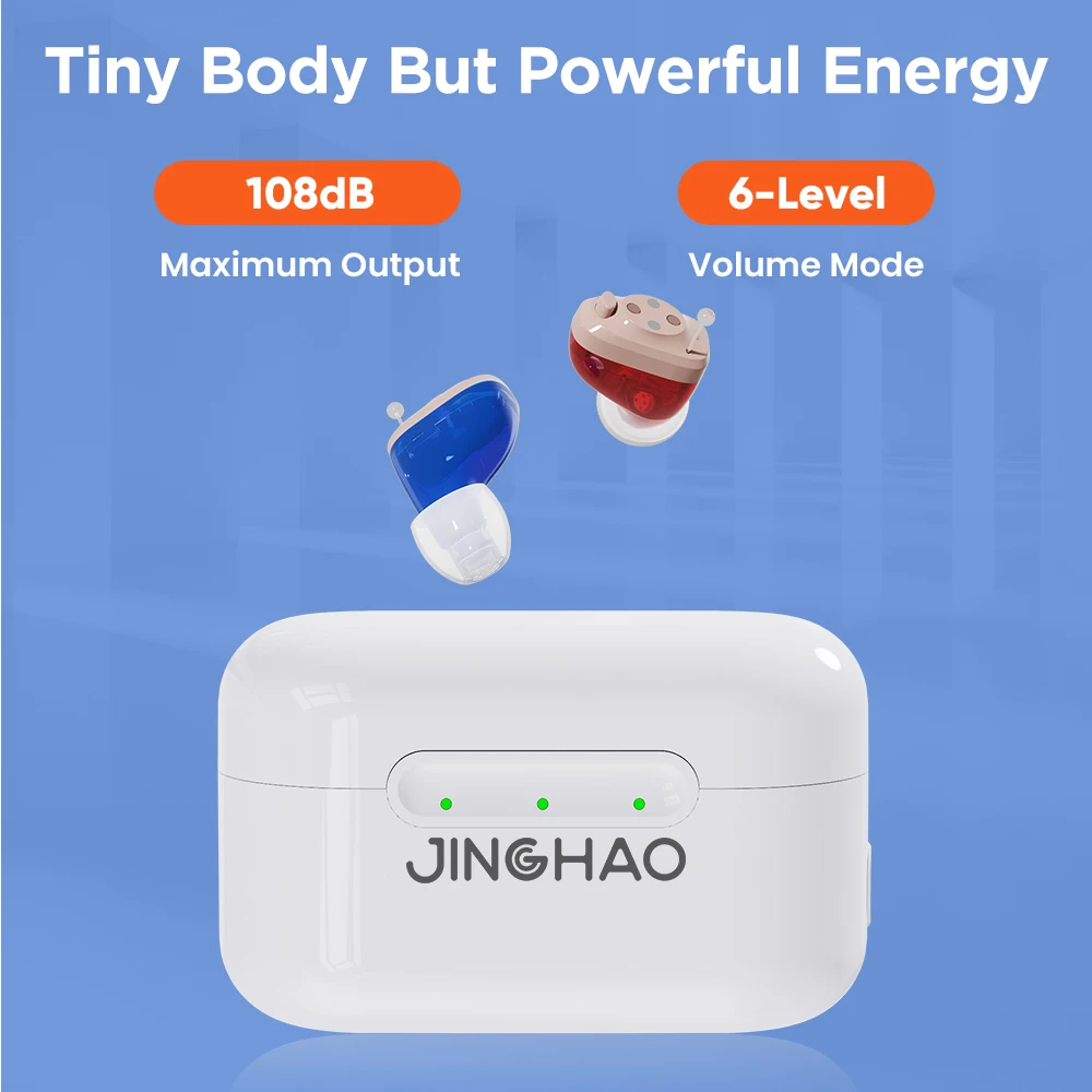 JINGHAO One Pair Rechargerable Hearing Aids Digital In Ear Small Sound Voice Amplifier Enhancer with Charger Case 3