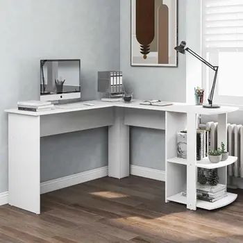 Corner Desk Office for Home L-Shaped Gaming Large Computer Desk Study Gaming Table Workstation for Home Office (White)