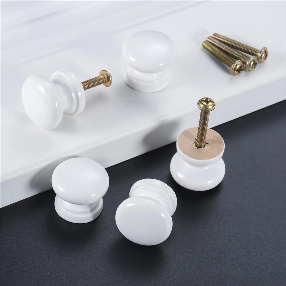 Solid Wood Mini Knob w/screw 24*22mm 0.94" Round Furniture Pull Mushroom-shape Handles 10pcs Unpainted Wooden