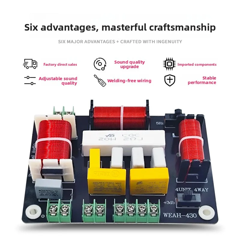 MW Audio 300W 4-Wege-Lautsprecher-Frequenzweiche, einstellbarer Hoch-/Mittel-/Tiefton-Teiler für professionelle Audiosysteme, 2 Stück/Set. – Detail 3