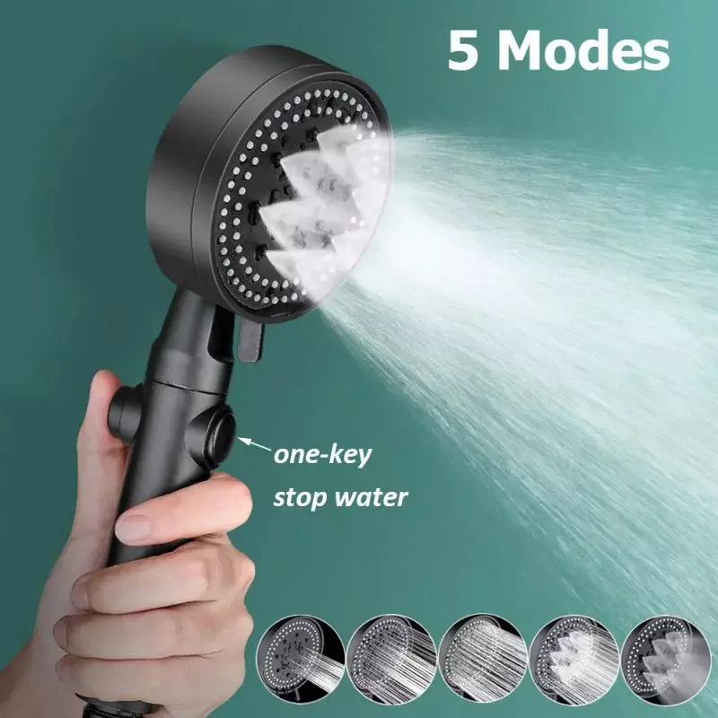 

Modes Adjustable Black Bath Shower Head High Pressure Water Saving Shower Stop Water Shower Head One-Key Stop Bathroom Tool