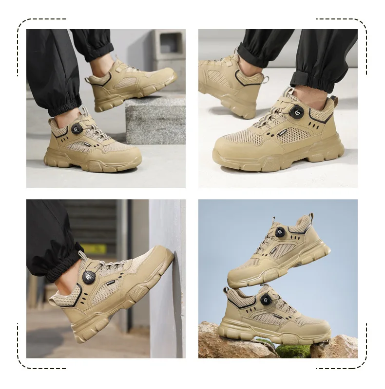 Sommer-Sicherheitsschuhe für Herren, atmungsaktiv, Anti-Smash- und Anti-Punktion-Arbeitsschuhe, Schuhe mit Stahlkappe, Schutzschuhe mit Drehknopf – Detail 18