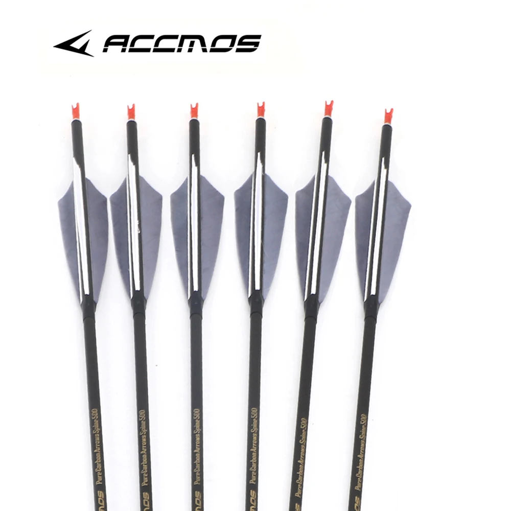 Pure Carbon Arrow ID6.2mm Spine 300 400 500 600 700 800 6/12p For Compound/Recurve Bow Shooting Archery Hunting