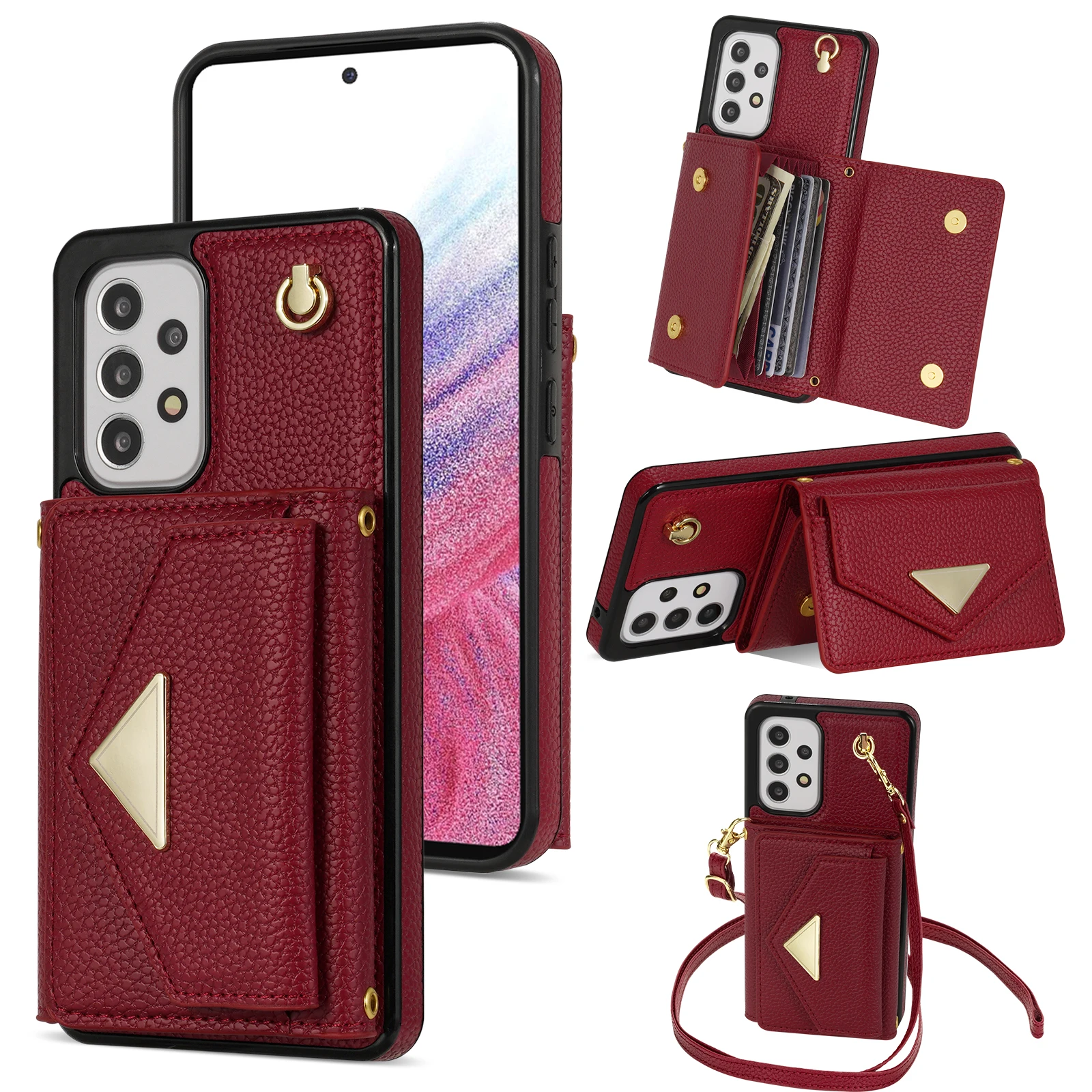 Luxurious Crossbody Leather Wallet Case with Lanyard and Card Holder