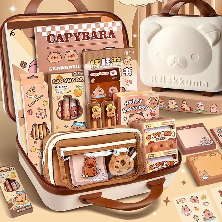 대용량 선물 상자 카피바라 문구 세트 필통 풍성한 신학기 선물 키트 귀여운 학용품 (학생용)