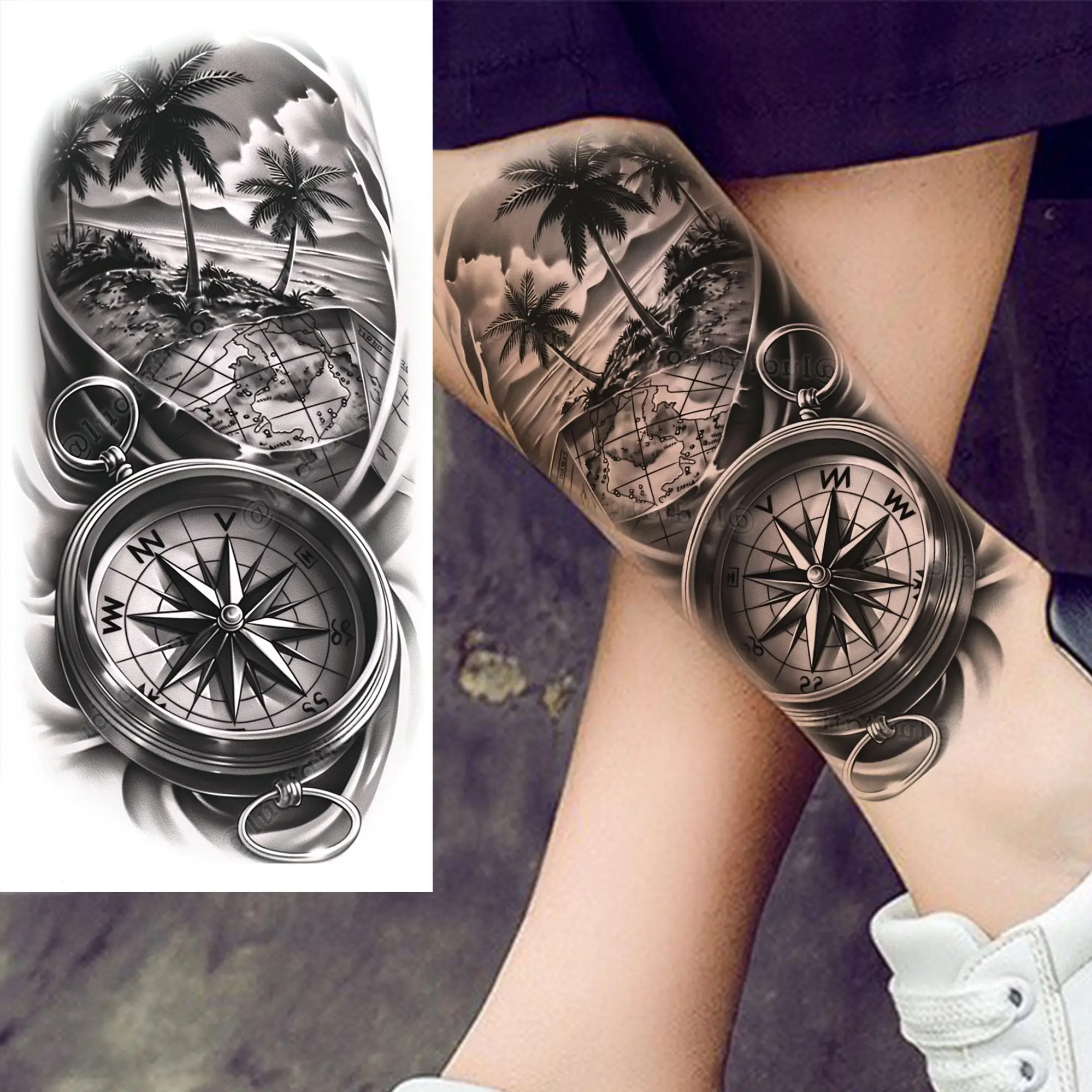 Best compass and ship tattoos for sailors and travelers, image size:1999x1999