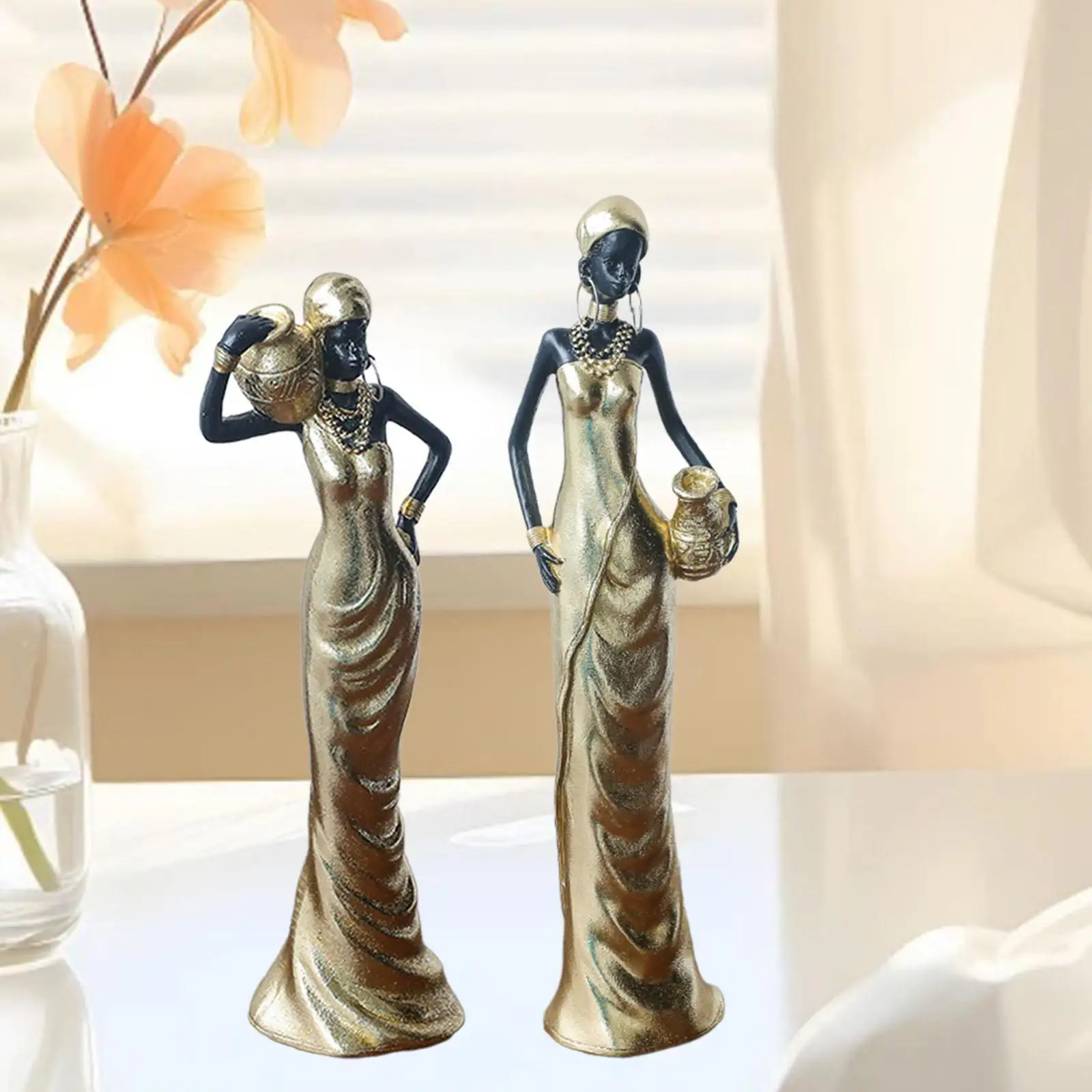 African Sculpture Tabletop Ornament Resin Women Figure Decorative Figurine for Entrance Table Centerpiece Housewarming Gift