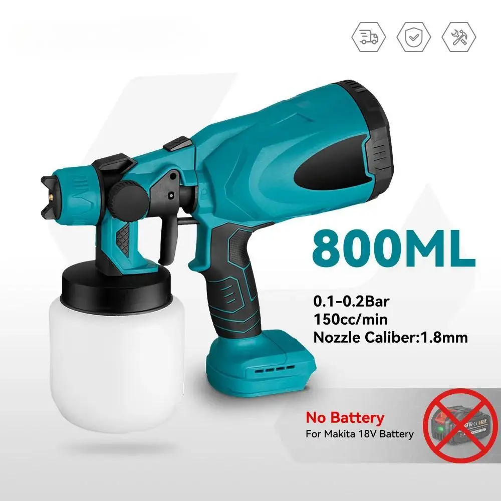 

Home DIY 800ML Cordless Electric Spray Gun Handheld High Pressure Paint Sprayer Auto Coating Compatible Makita 18V Battery