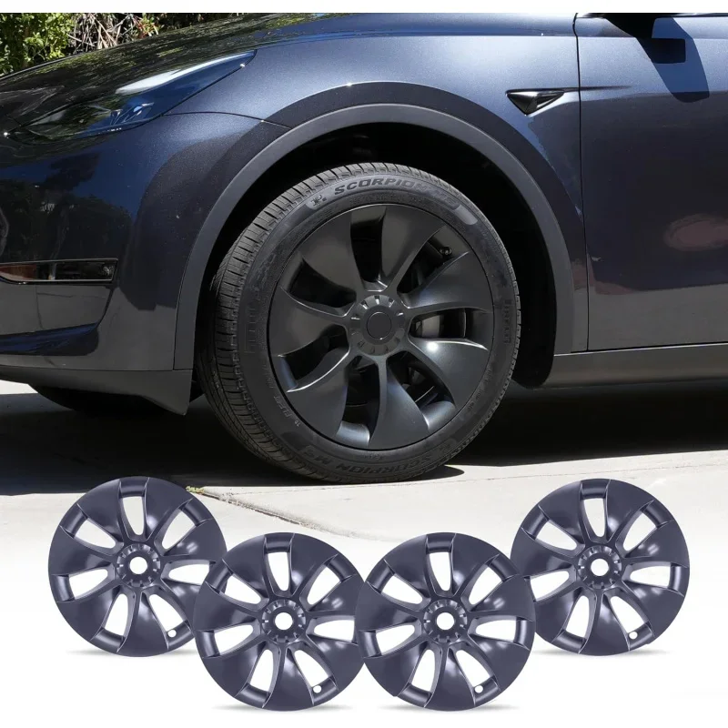 19-Inch Hub Caps fits-Model Y, Replacement Wheel Covers (Set of 4)-Revolve, Gunmetal Gray