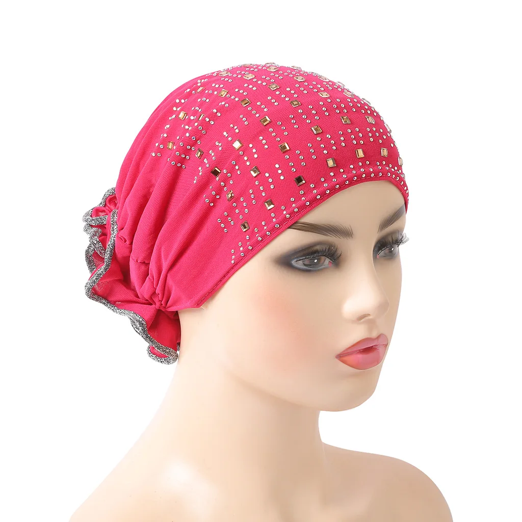 Velvet Hijab Ladies Hat Crystal Muslim Winter Hood Hat Fashion Crystal Headscarf Scarf Fashionable Head Wraps Head Cover Hat 2