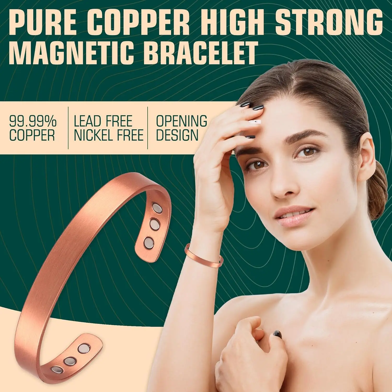 ARADOO Minimalist Design Magnetic Copper Bracelet Cuff Elegant Pure Copper Bangle Bracelets for Men & Women Jewelry Gifts 6