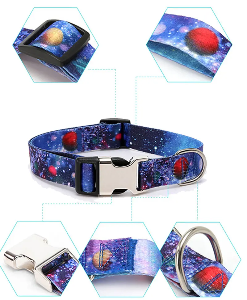 Personalised Forest Pattern Dog Collar Adjustable Nylon Pet Lead_voghion.com