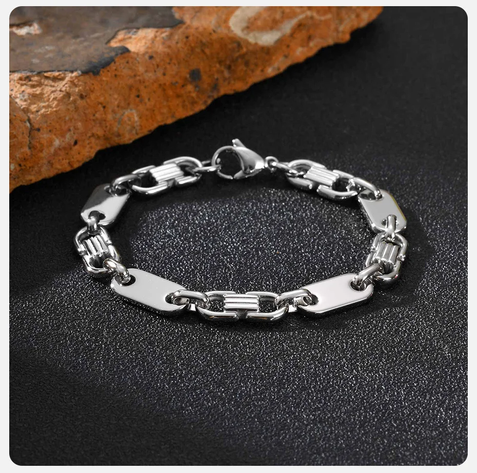 Trendiges Kettenarmband für Männer, handgefertigtes Edelstahl-Armband, Geschenk für Vater, Ehemann, Sohn – Detail 5