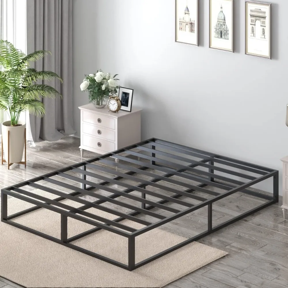 

King Siz Bed Frame with Steel Slat Support, Low Profile King Metal Platform Bed Frame Support Mattress Foundation