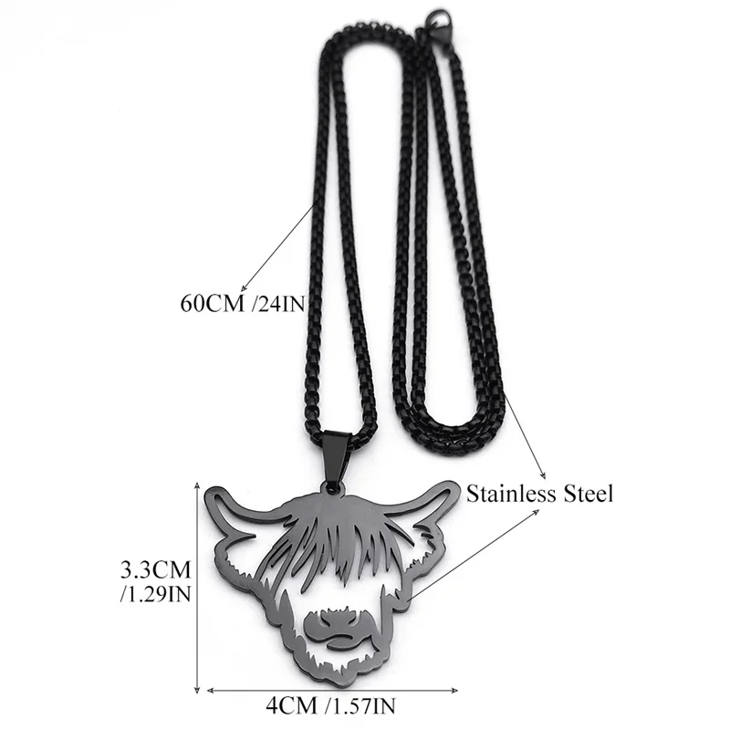Hip Hop Punk Tier Kuh Rinder Kopf Halskette für Frauen Männer Edelstahl Schwarz Farbe Bull Kalb Kette Schmuck collier NZZZ511S6 – Detail 3