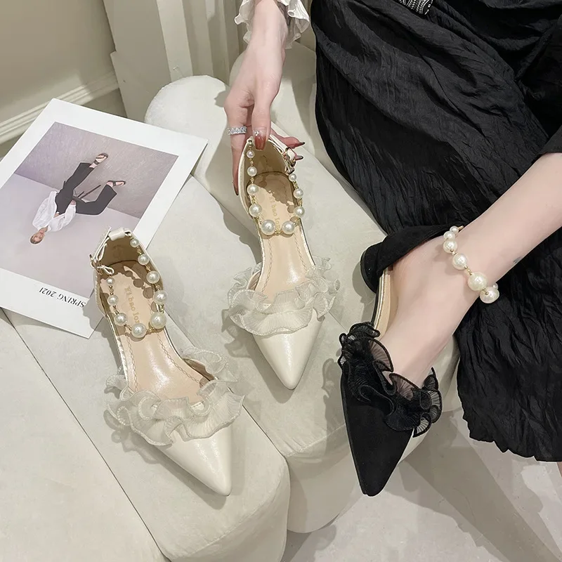 Pointed single shoe women's middle heel French toe cap women's sandals 3