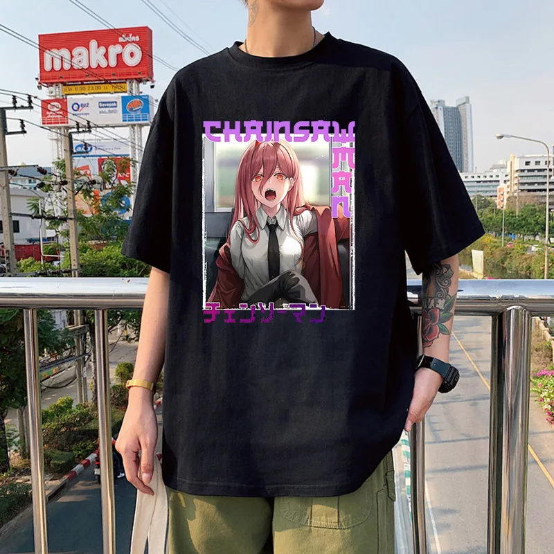 

Anime Chainsaw Man MAKIMA POWER DENJI Man/Women Harajuku T-shirt Round Neck Short Sleeve Casual Unisex Streetwear COTTON Tee Top