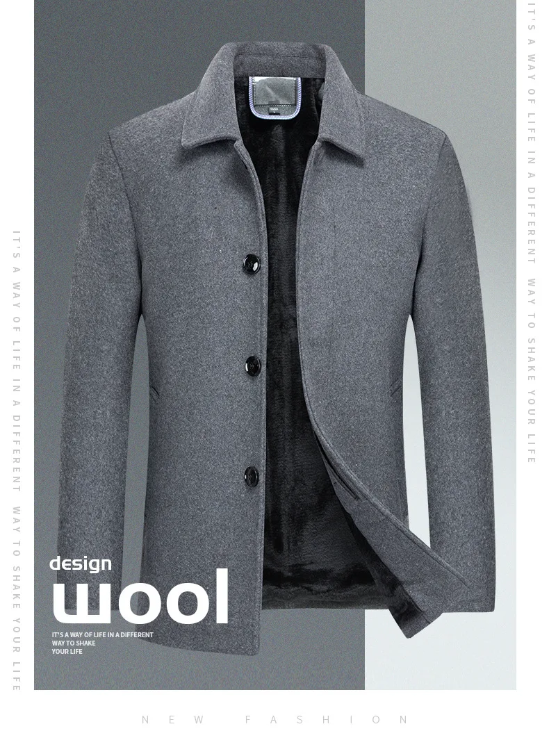 Description Picture 3 of itemWinter Mens Business Wool Coat Fashion Thick Button Up Woolen Coat Men Wool Jacket Oversize Xxxl 4xl Boys Casual Blend Coat