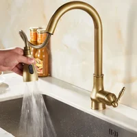 Antique Brass Kitchen Faucet with Pull-Out Spout Deck-Mounted Hot and Cold Mixer Tap 360° Rotation for Versatile Use 1