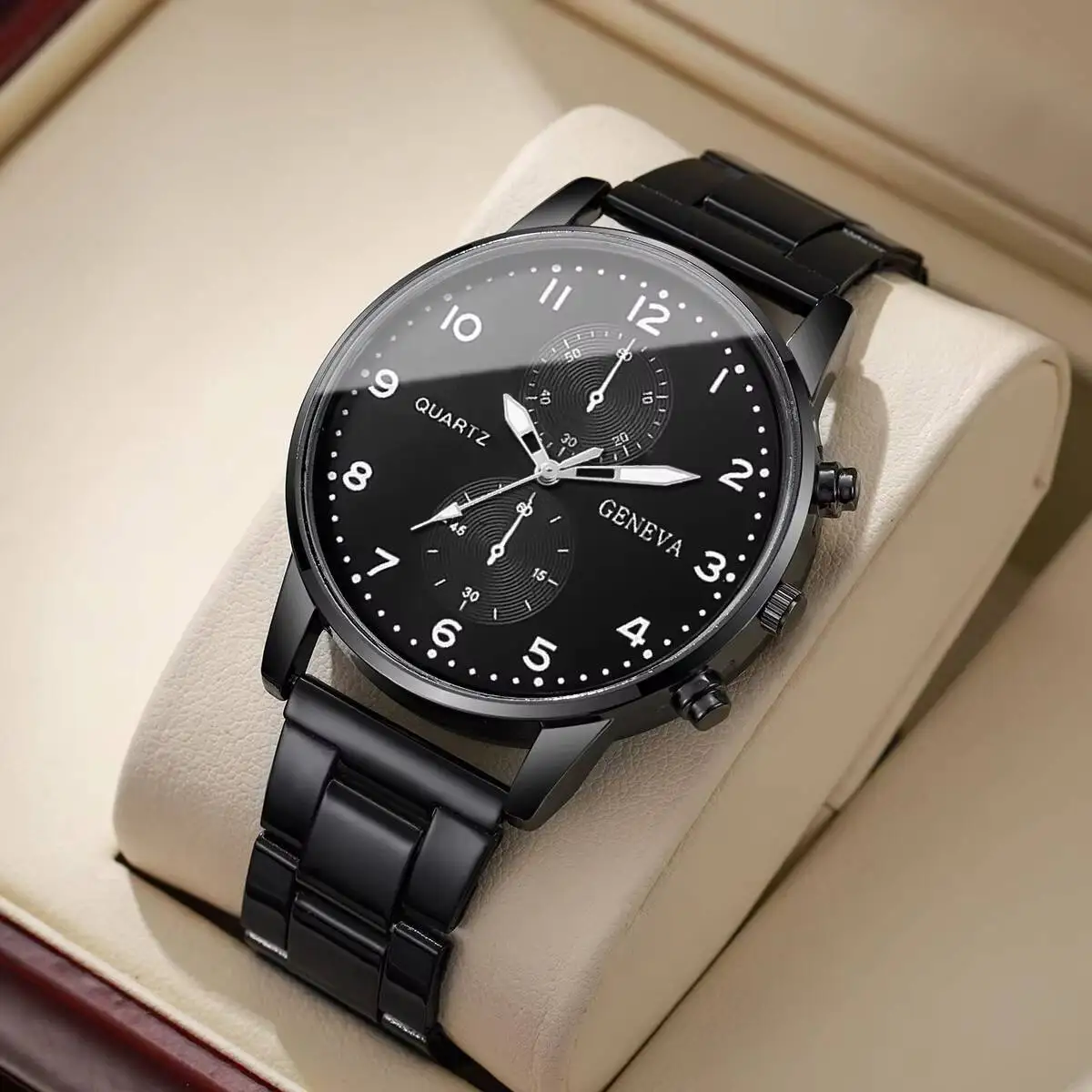 Mens Business Watches Fashion Quartz Wrist Watch for Man Black Clock Reloj Hombre(Without Box)