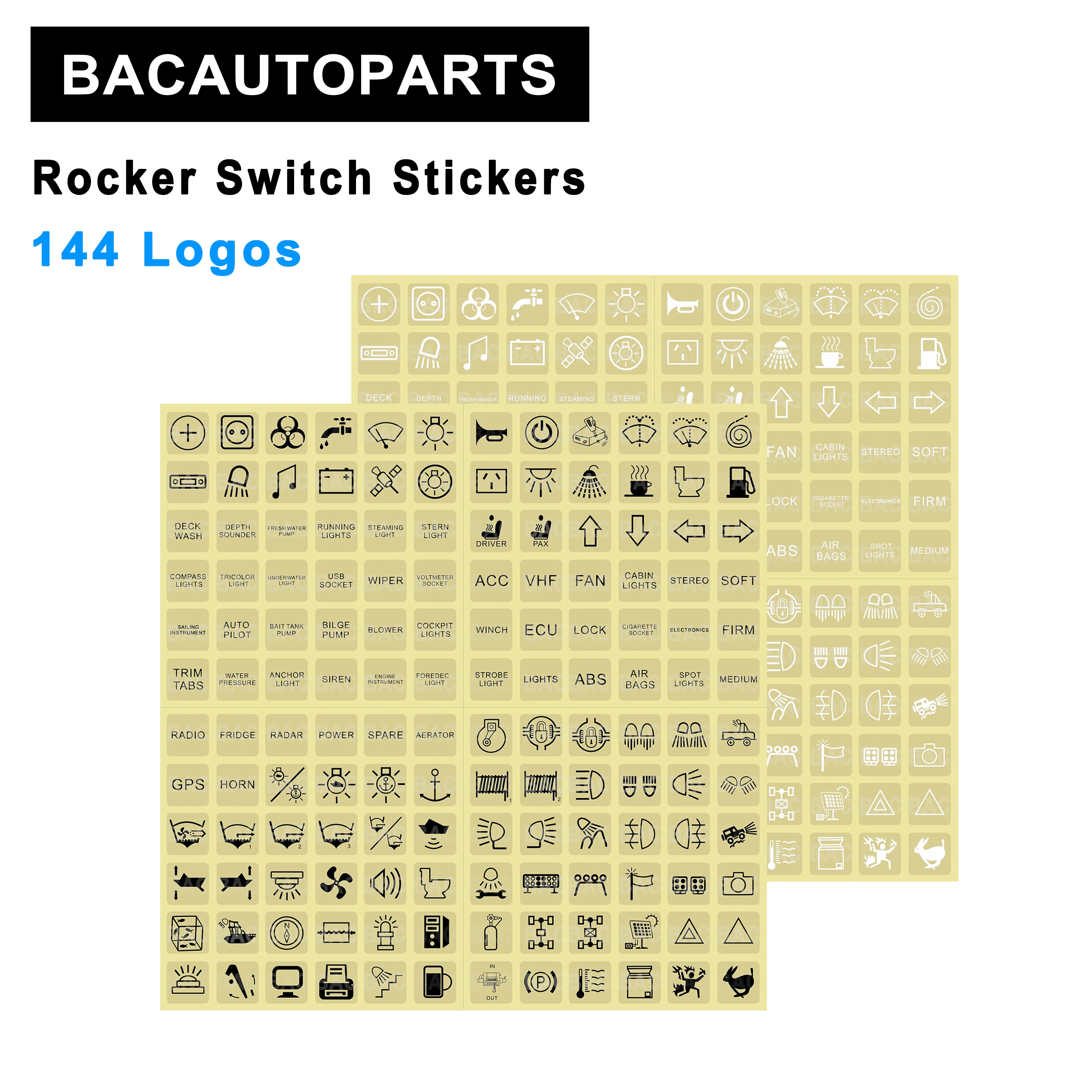 Rocker Switch Black / White / Night Glow Stickers Labels For Car Marine
