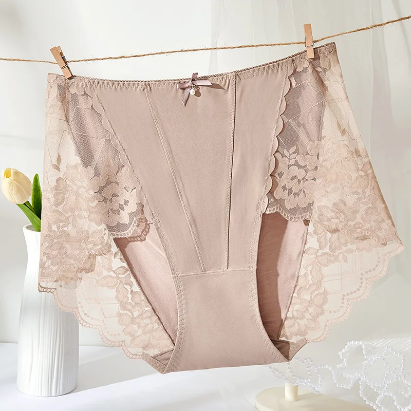 New Plus Size Lace Panties High Waist Modal Underwear for Women 60-105kg Summer Thin Sexy