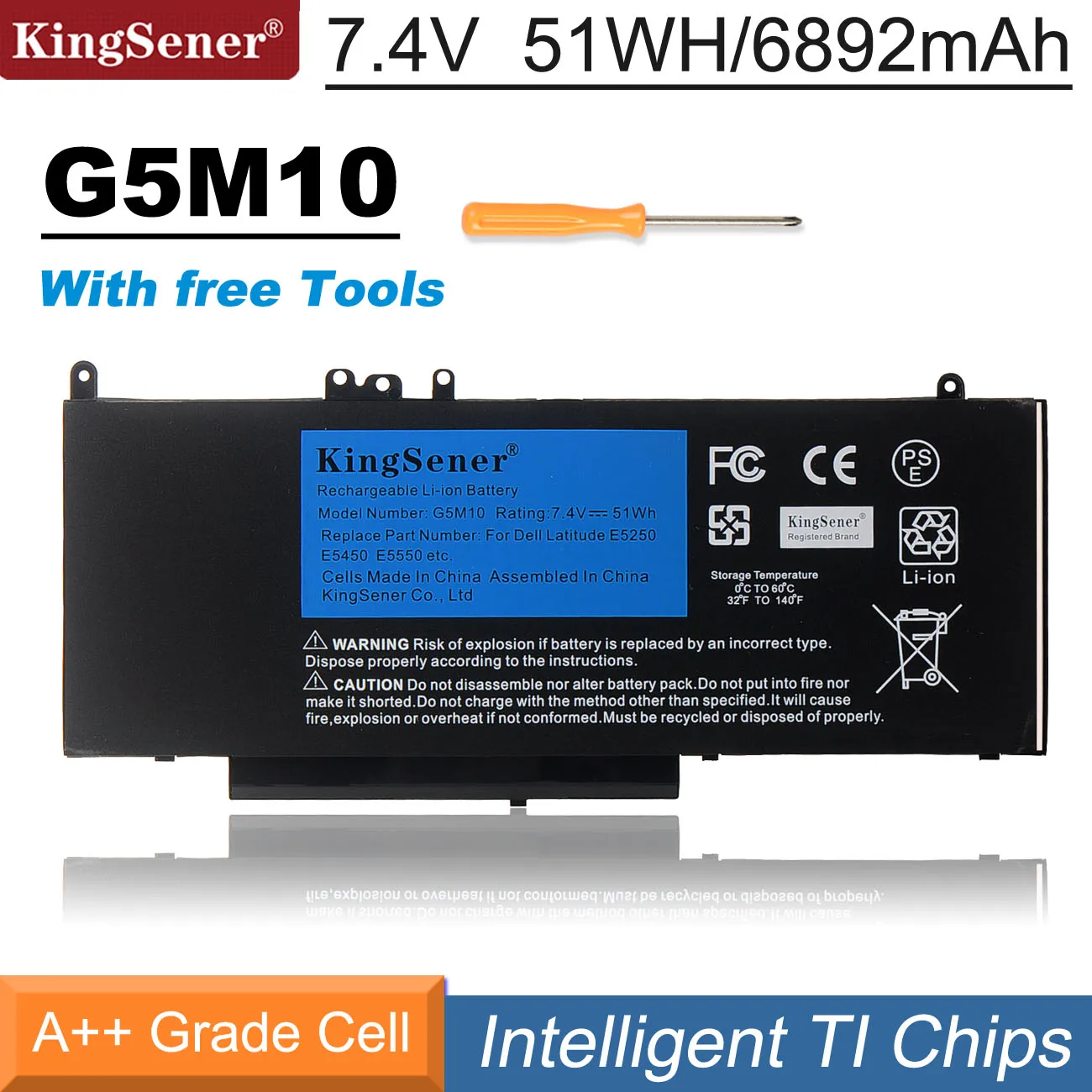 Kingsener-bateria do Portátil para Dell Latitude E5250 E5450 E5550 Série 8v5gx R9xm9 Wyjc2 1ky05 G5m10 7.4v 51wh