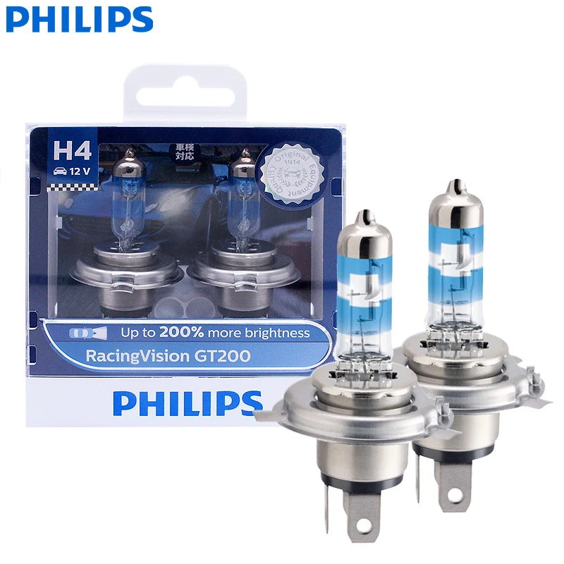 Philips RacingVision faro halógeno coche, lámparas de haz Alto y Bajo, 12342RGTS2, 12V, 60/55W, 200%, GT200 +|Bombillas (halógenas) faros delanteros| - AliExpress