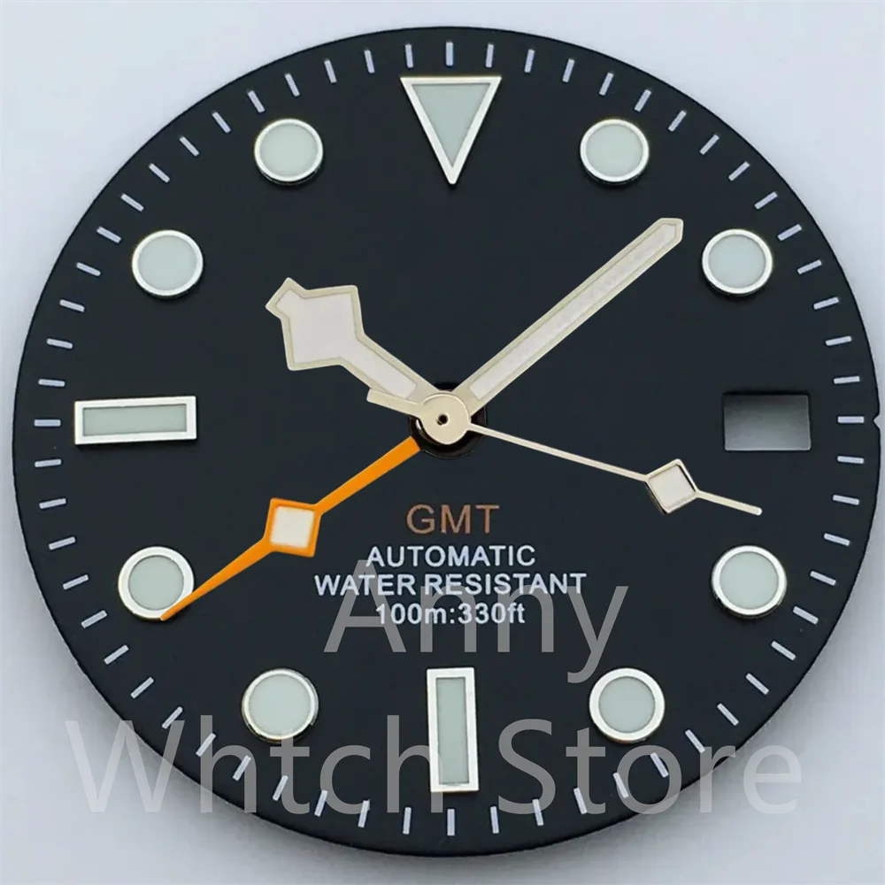 Green Luminous GMT Watch Dial with Four Hands - Premium 29mm Replacement Part