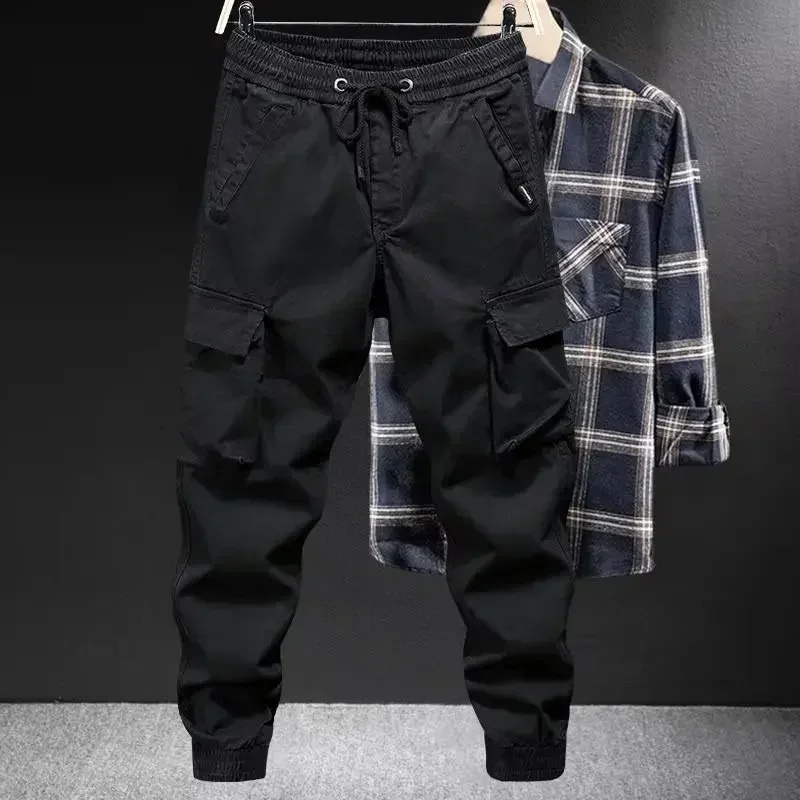Trendy Brand Casual Cargo Pants Men's Loose Fit Solid Color Cargo Pants American Style Casual for Spring Autumn 4