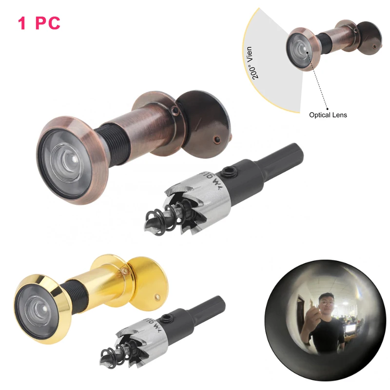 Door Viewer 200&deg; Door Eye HD Optical Glass Lens Security Peek Peephole Drill Bit Set for 1.57inch to 2.56inch Doors Thickness door peephole