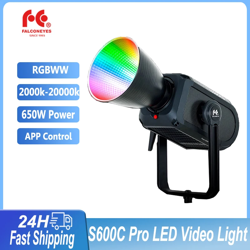 

FalconEyes s600c 650W LED Video Light 2000-20000K RGBWW COB Photography Lighting Photo Studio Live Fill Light App Control