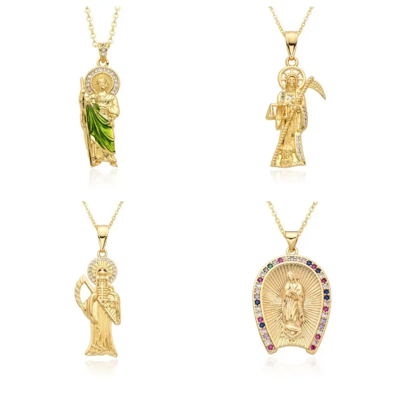 Shiny Zircon San Judas Tadeo Necklaces for Women Gold Plated Saint Jude Thaddeus Pendant Charms Religious Jewelry Gift