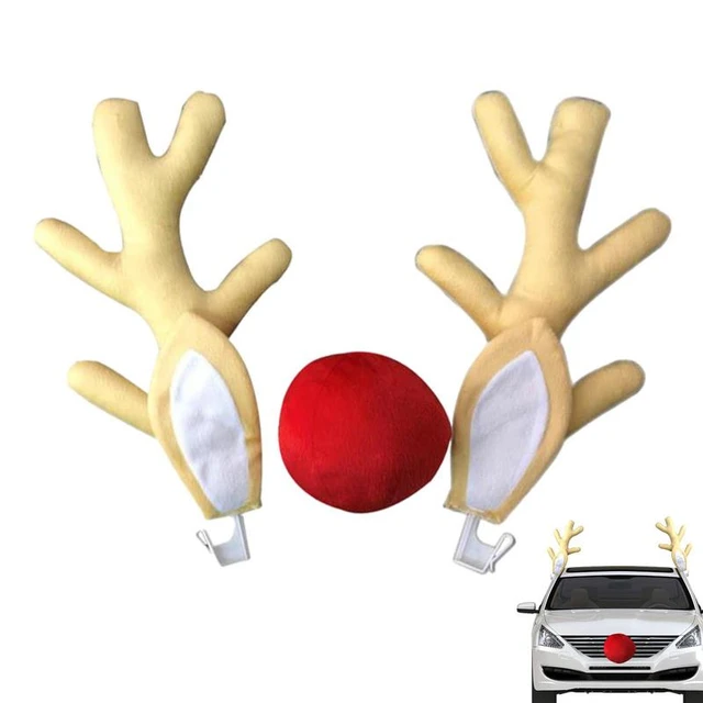 Car Reindeer Antler Decorations,Vehicle Xmas Decorations Auto Decoration  Reindeer Kit with Jingle Bells Rudolph Reindeer Red Nose and Tail for Car