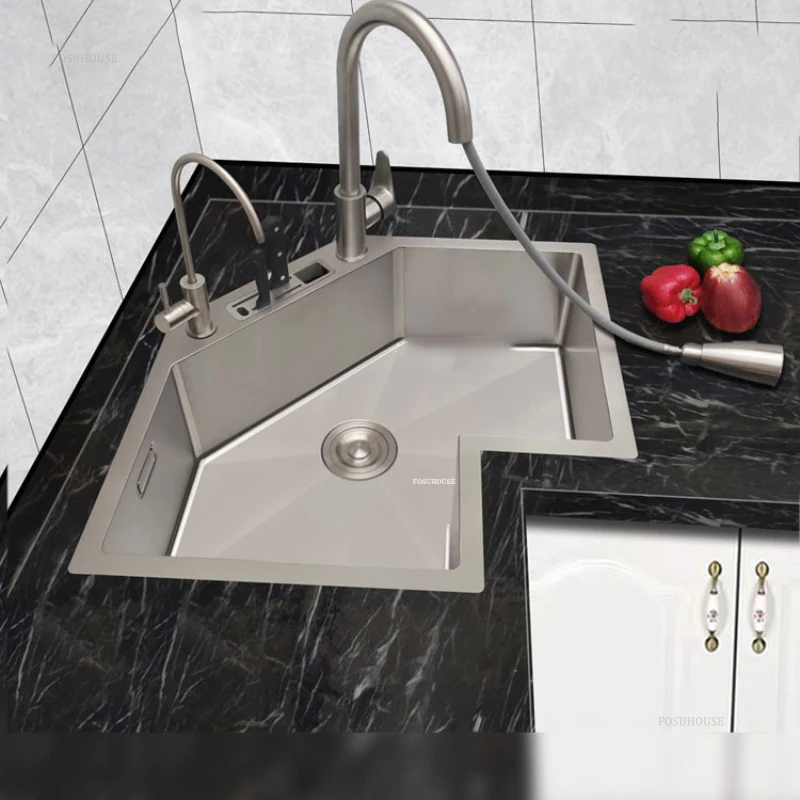 Modern Small Apartment Special Washing Sink L-shaped Stainless Steel Corner Kitchen Sinks Large Single Sink Kitchen Accessories 4
